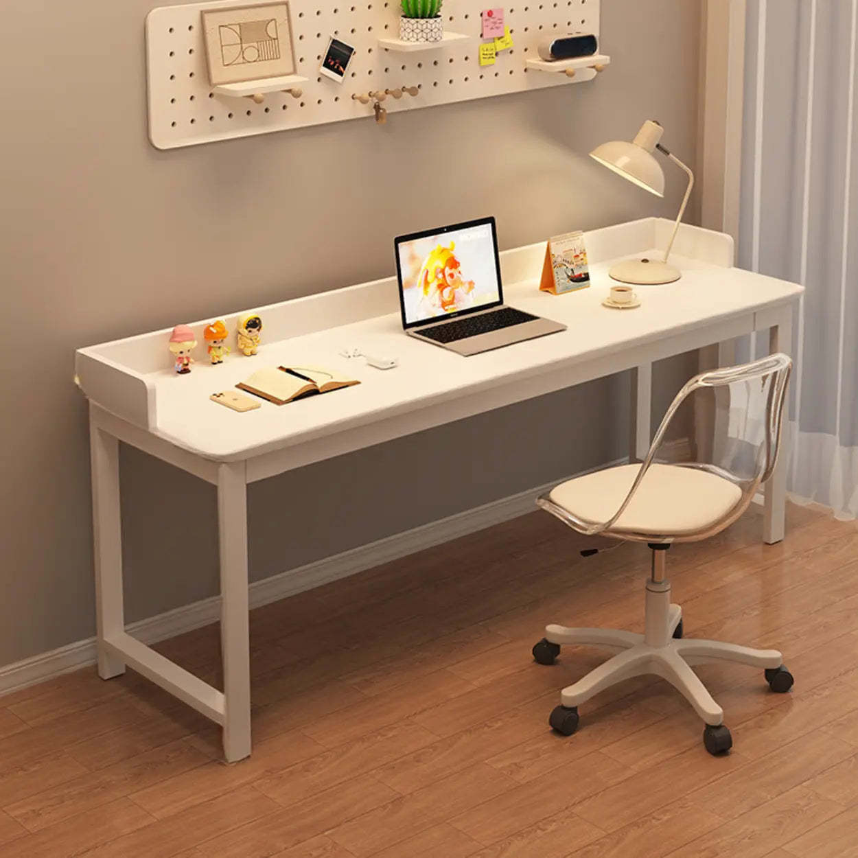 Double White Wood Writing Desk with Storage — Black / Table Only