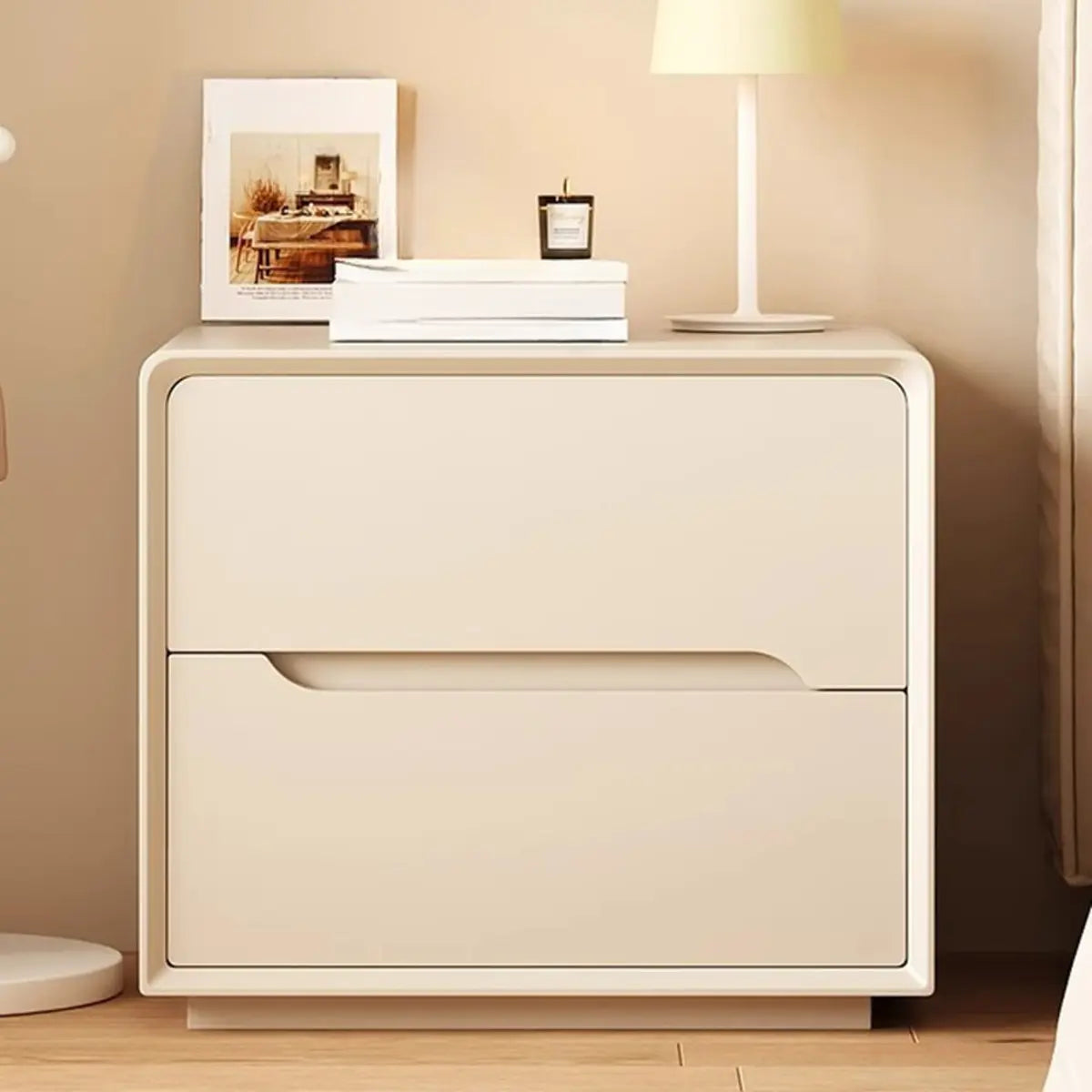 Rectangular Cream Wood Functional Nightstand with Drawer