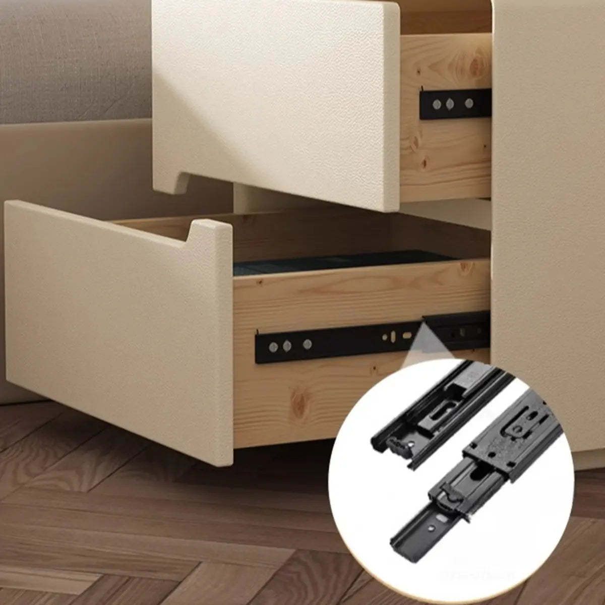 Rectangular Cream Wood Functional Nightstand with Drawer — Light Gray