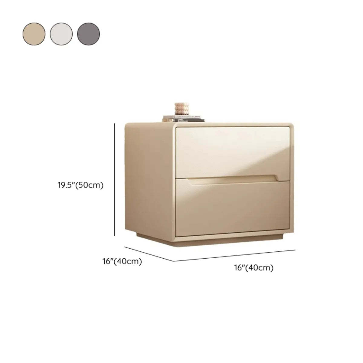 Rectangular Cream Wood Functional Nightstand with Drawer — Light Gray