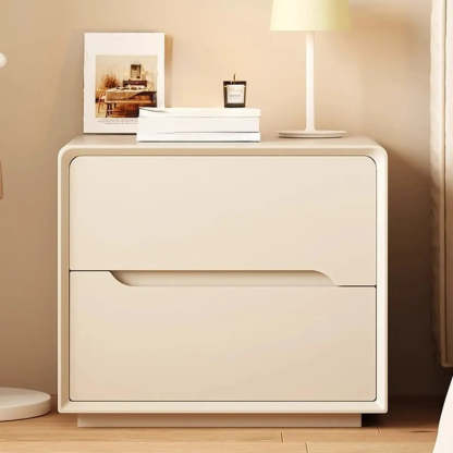 Rectangular Cream Wood Functional Nightstand with Drawer — Cream