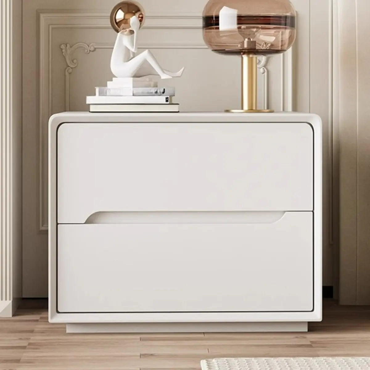 Rectangular Cream Wood Functional Nightstand with Drawer — Cream
