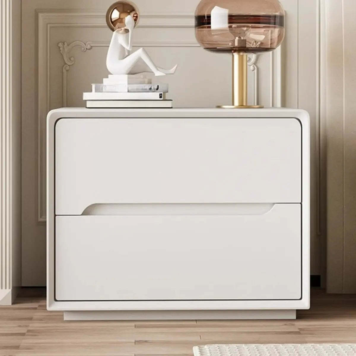 Rectangular Cream Wood Functional Nightstand with Drawer — Cream