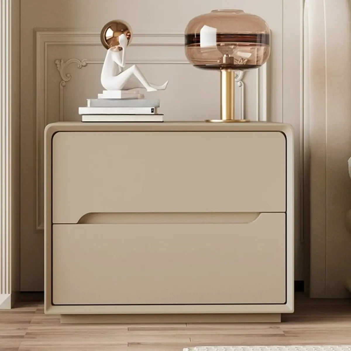 Rectangular Cream Wood Functional Nightstand with Drawer — Cream