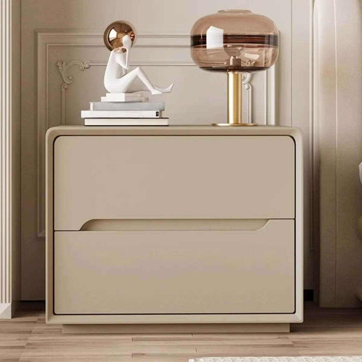Rectangular Cream Wood Functional Nightstand with Drawer — Cream