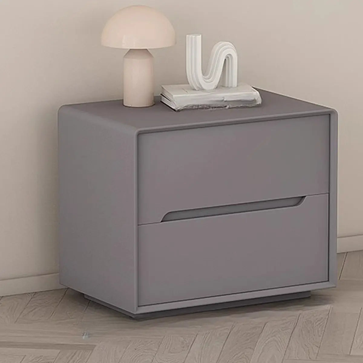 Rectangular Cream Wood Functional Nightstand with Drawer — Cream