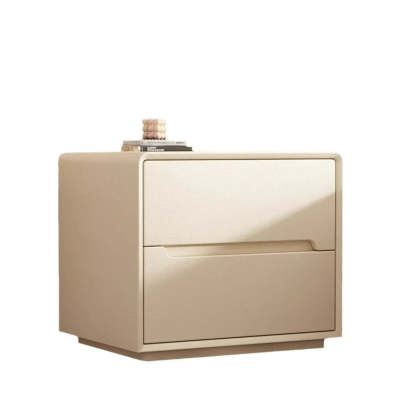 Rectangular Cream Wood Functional Nightstand with Drawer — Khaki