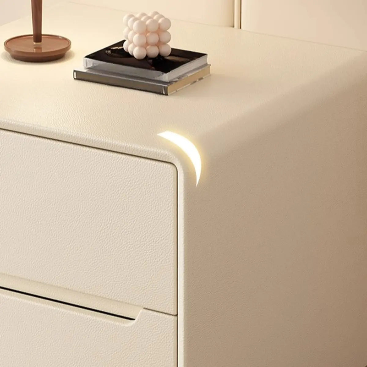 Rectangular Cream Wood Functional Nightstand with Drawer — Light Gray