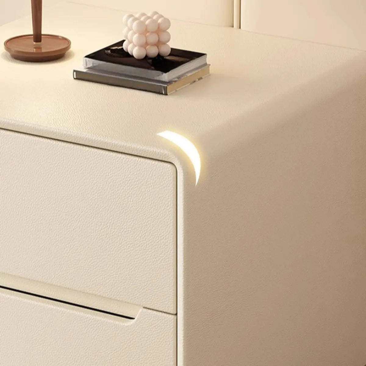 Rectangular Cream Wood Functional Nightstand with Drawer — Light Gray