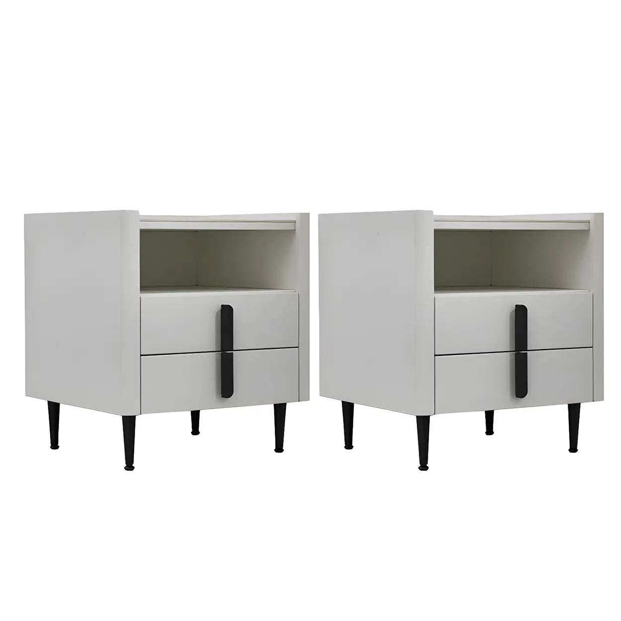 Off-White Wood Stone Lighted Nightstand with Drawer