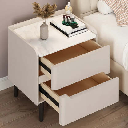 Beige Rectangular Sintered Stone Wood Nightstand