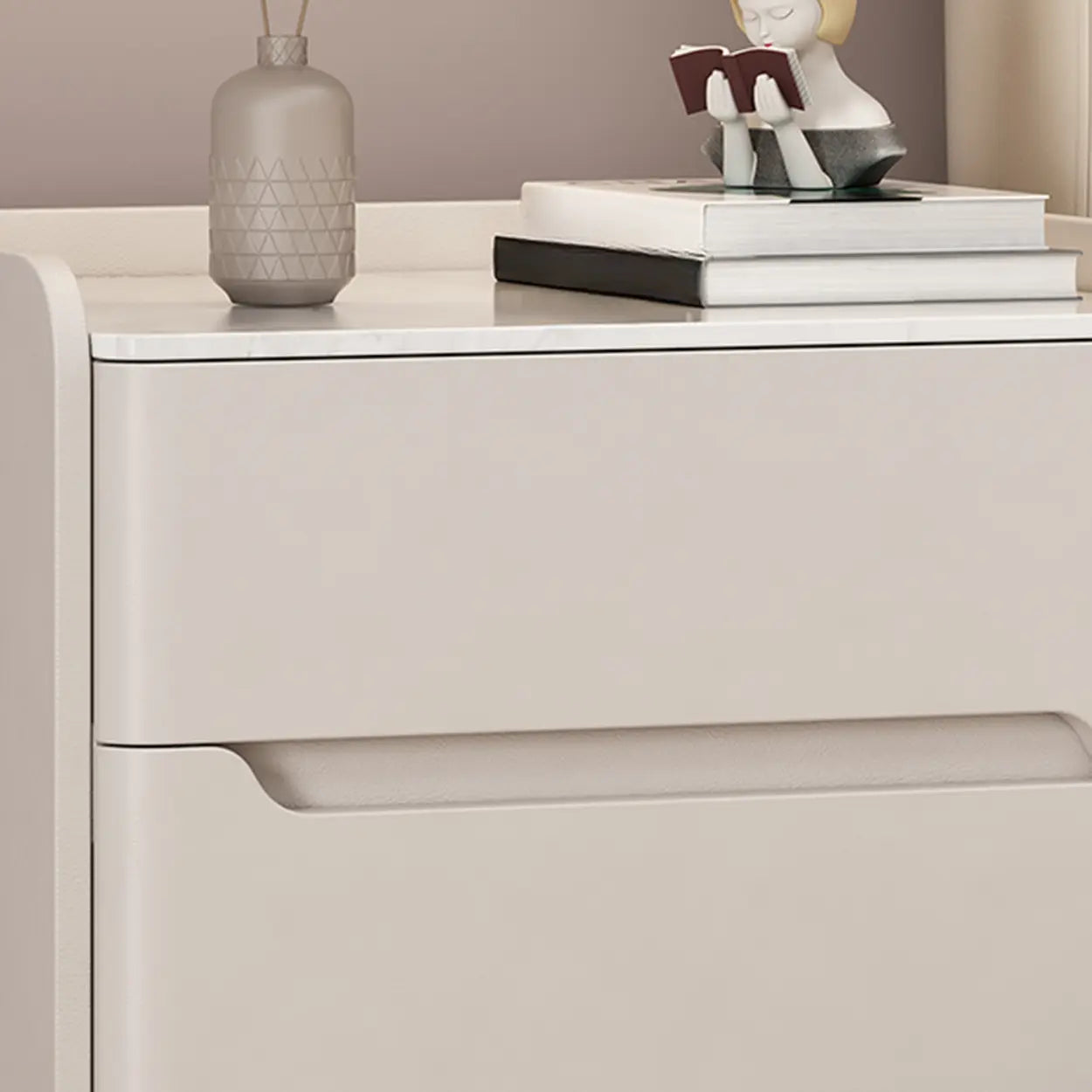 Beige Rectangular Sintered Stone Wood Nightstand