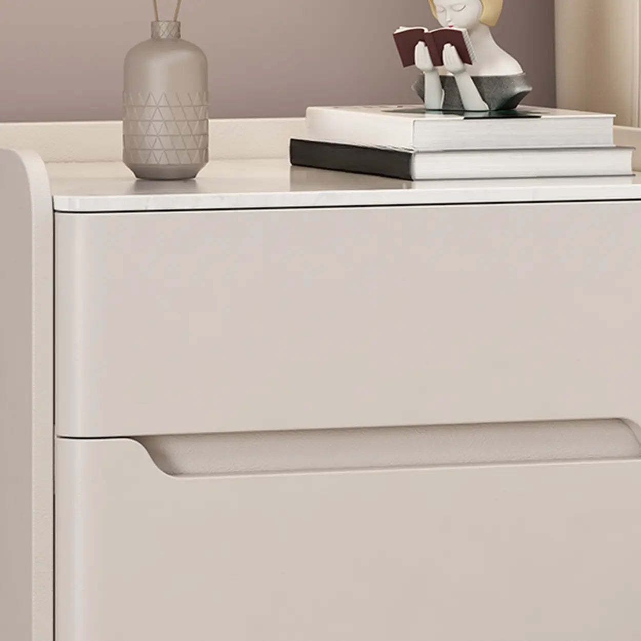 Beige Rectangular Sintered Stone Wood Nightstand