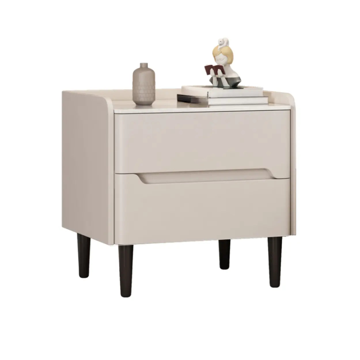 Beige Rectangular Sintered Stone Wood Nightstand