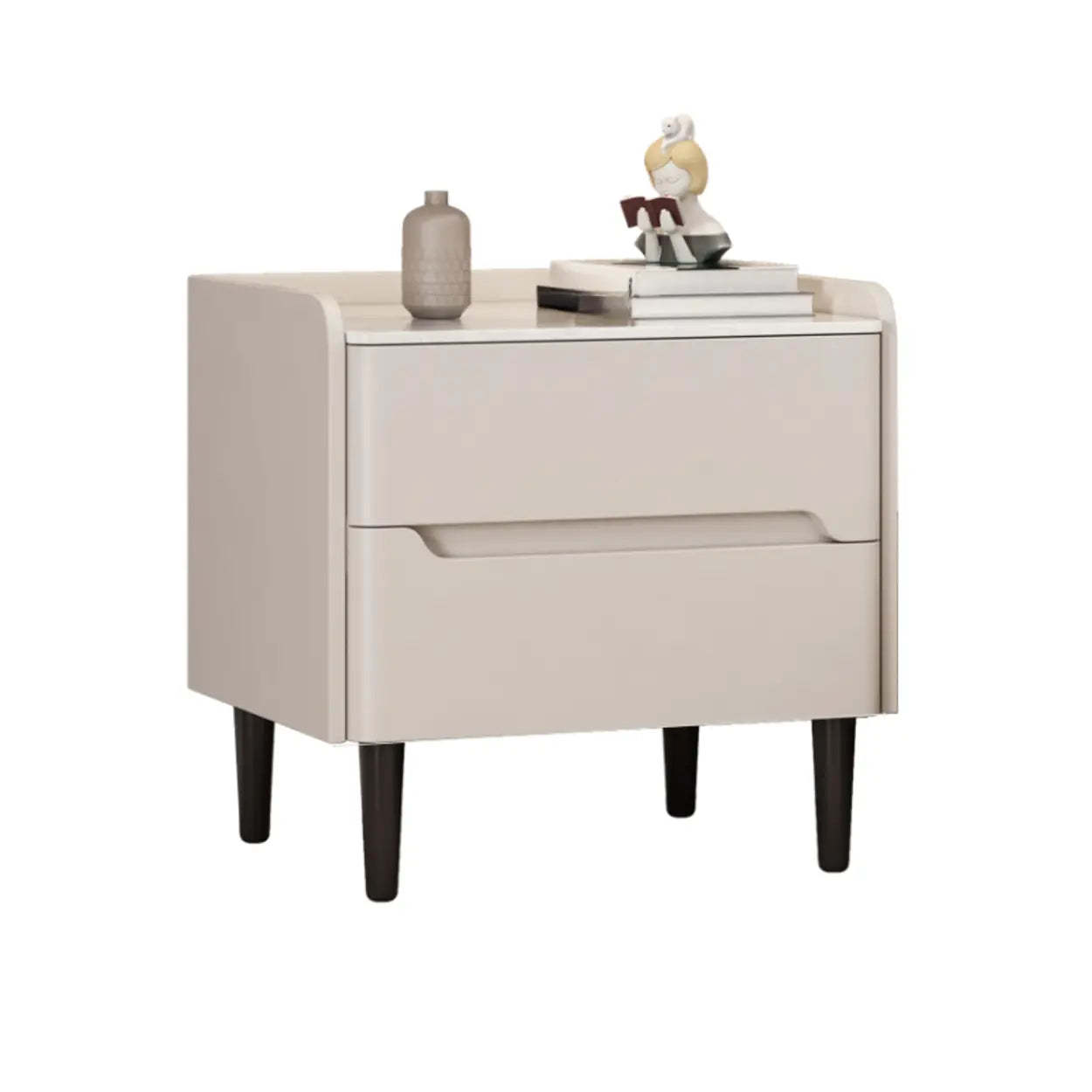 Beige Rectangular Sintered Stone Wood Nightstand