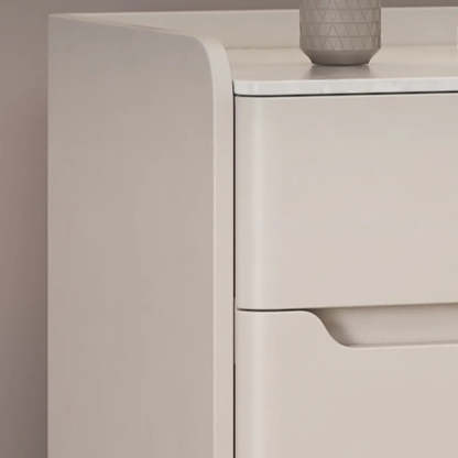 Beige Rectangular Sintered Stone Wood Nightstand