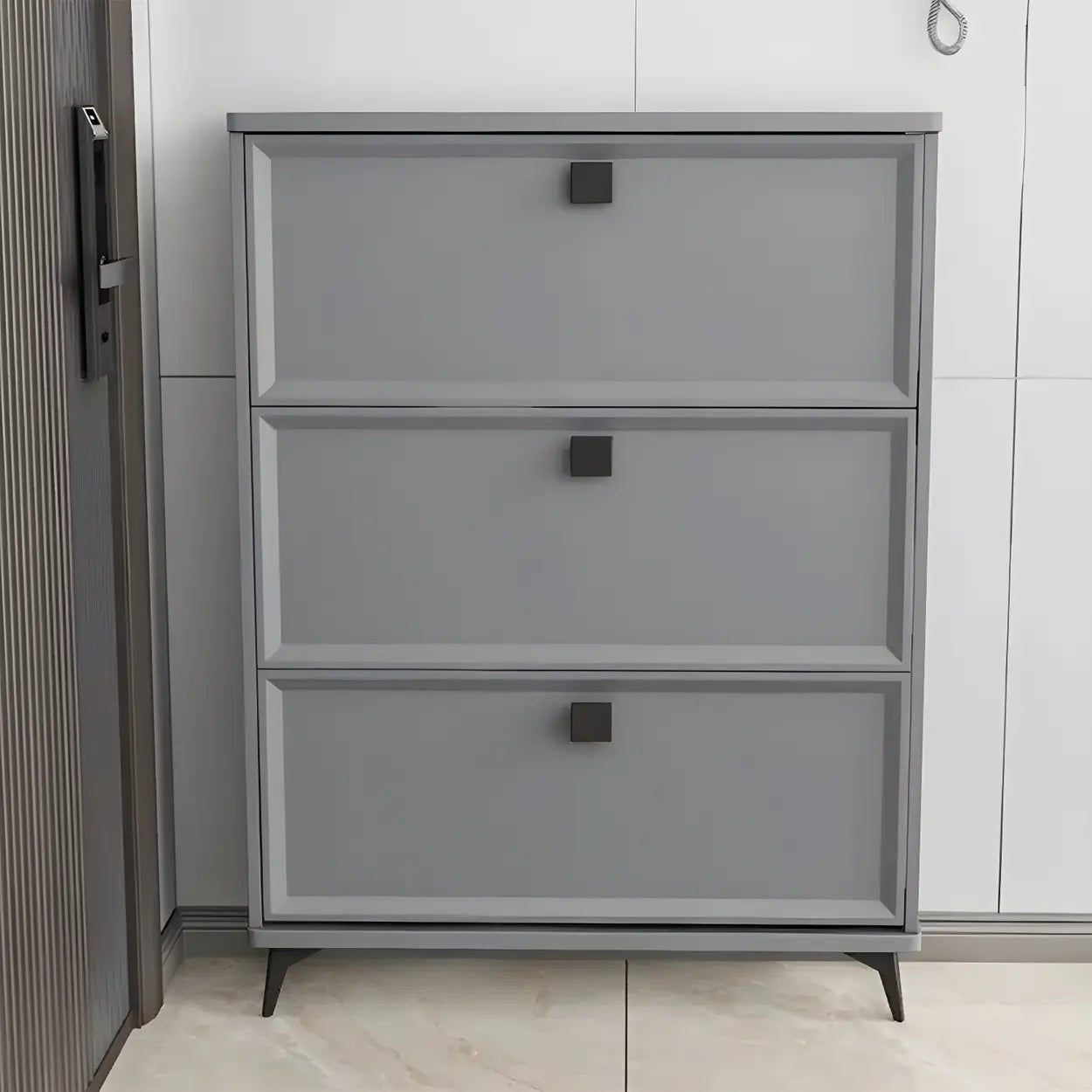 Adjustable Gray Wood Drop-Front Entryway Shoe Cabinet — Grey