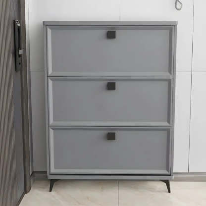 Adjustable Gray Wood Drop-Front Entryway Shoe Cabinet — Grey