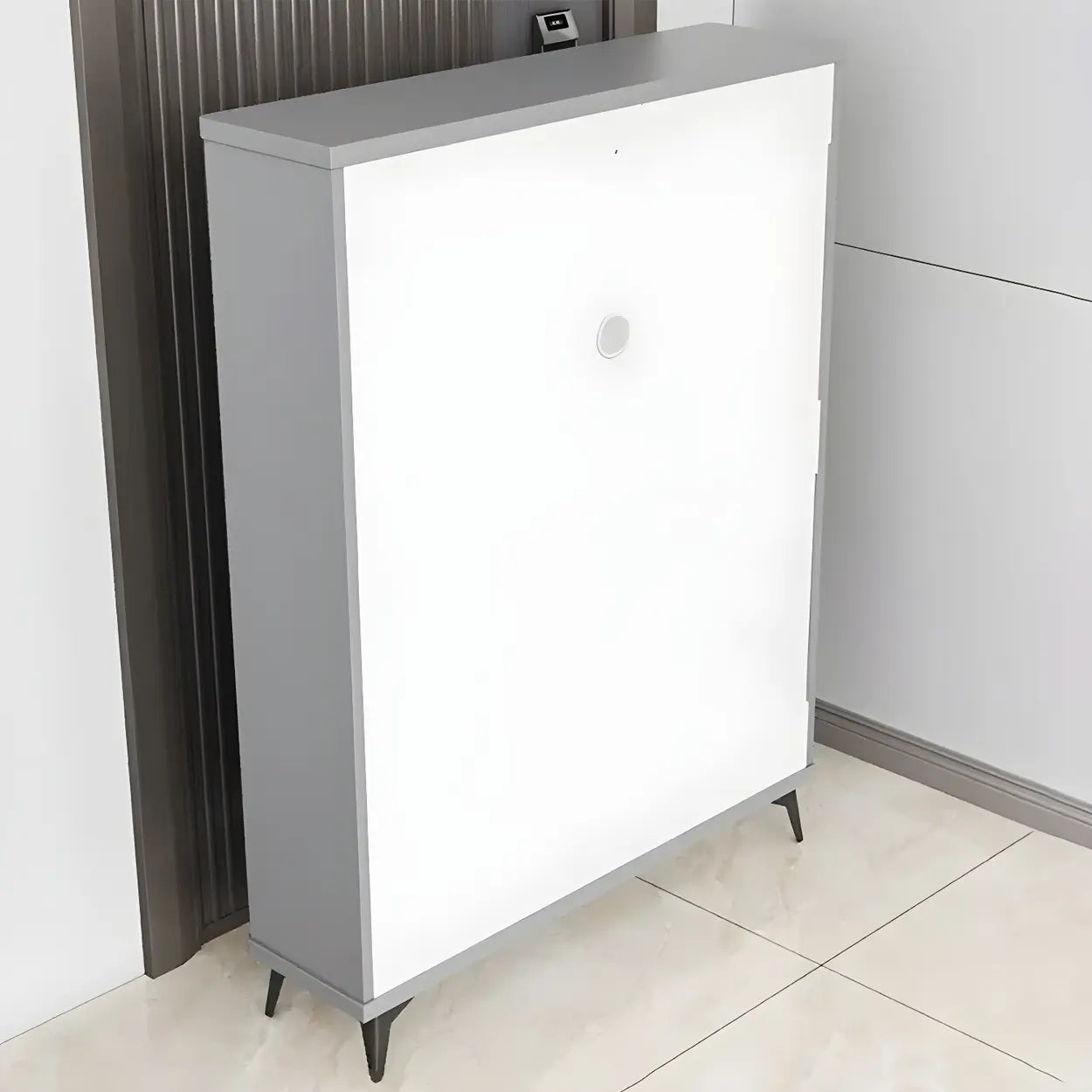 Adjustable Gray Wood Drop-Front Entryway Shoe Cabinet — White