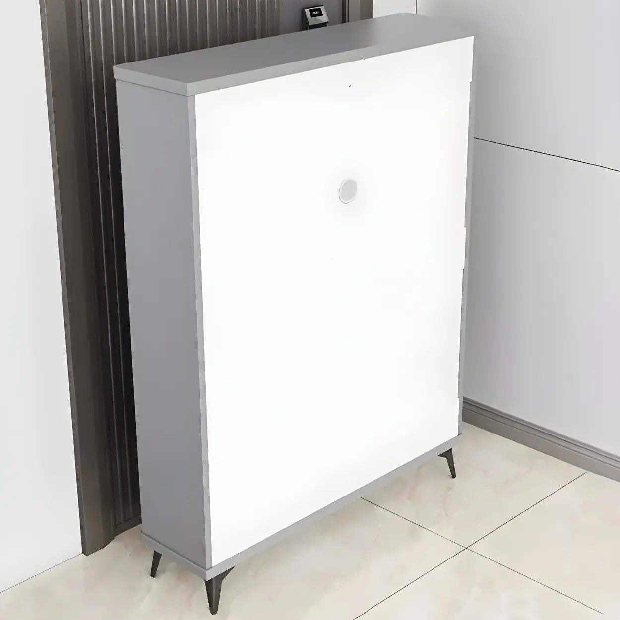 Adjustable Gray Wood Drop-Front Entryway Shoe Cabinet — White
