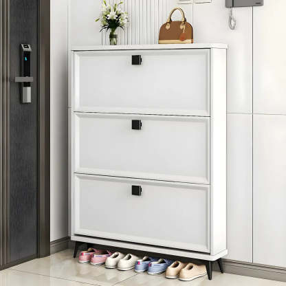 Adjustable Gray Wood Drop-Front Entryway Shoe Cabinet — White