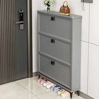 Adjustable Gray Wood Drop-Front Entryway Shoe Cabinet — White