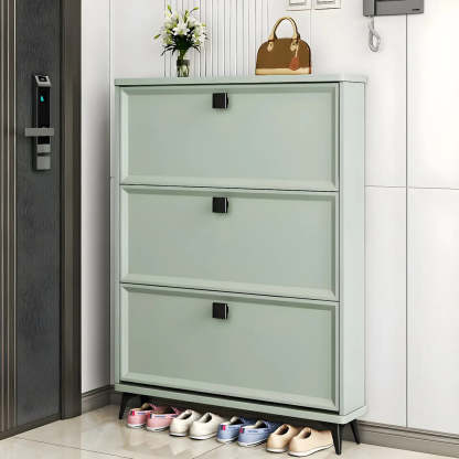 Adjustable Gray Wood Drop-Front Entryway Shoe Cabinet — Grey