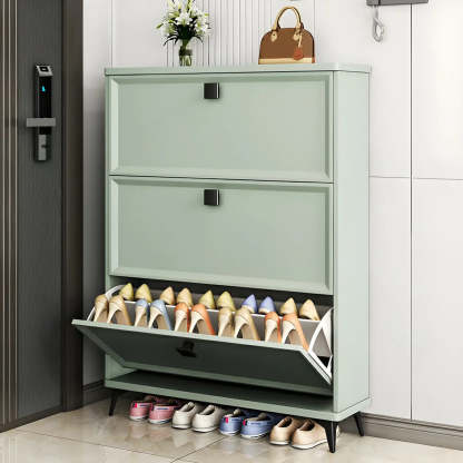 Adjustable Gray Wood Drop-Front Entryway Shoe Cabinet — Grey