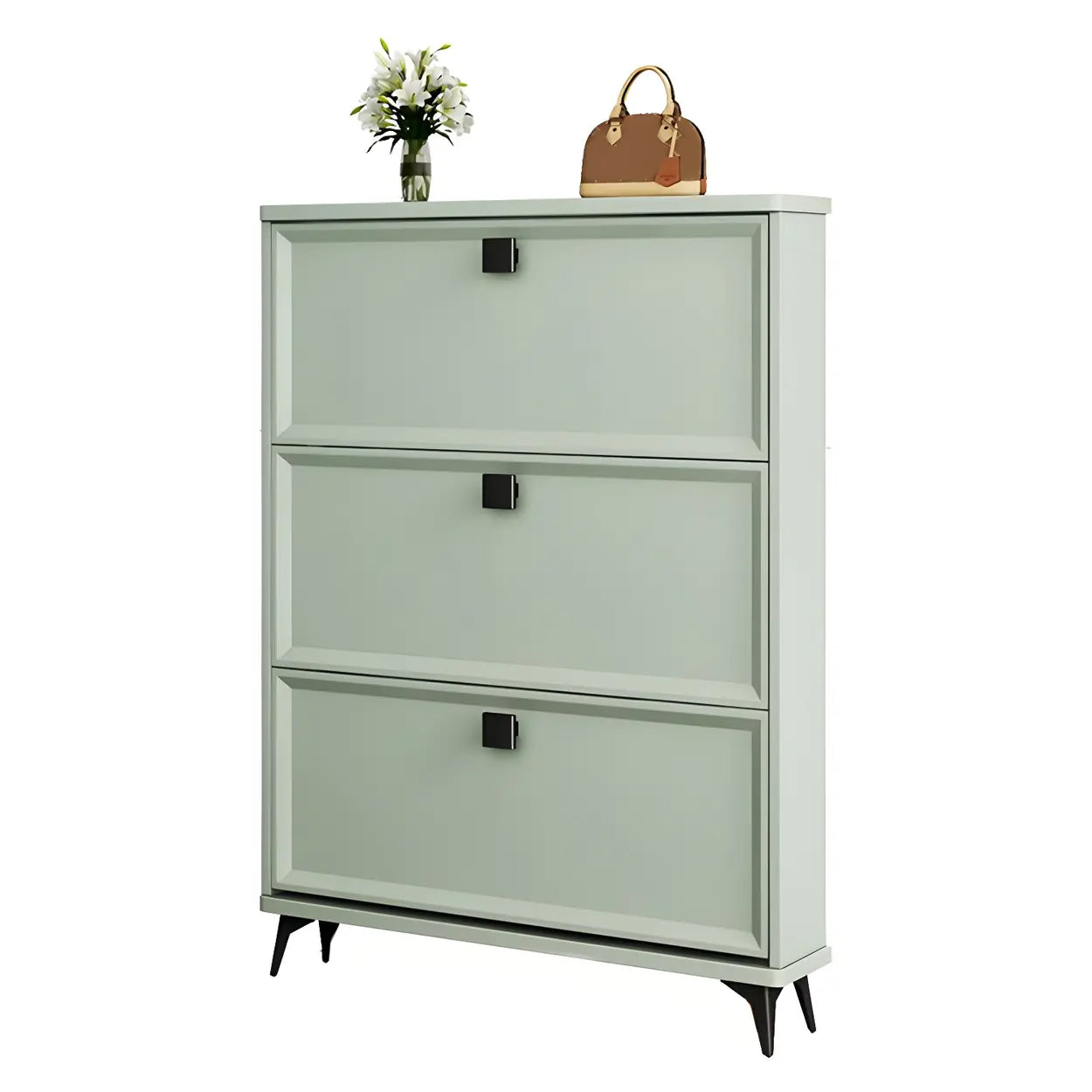 Adjustable Gray Wood Drop-Front Entryway Shoe Cabinet — Grey