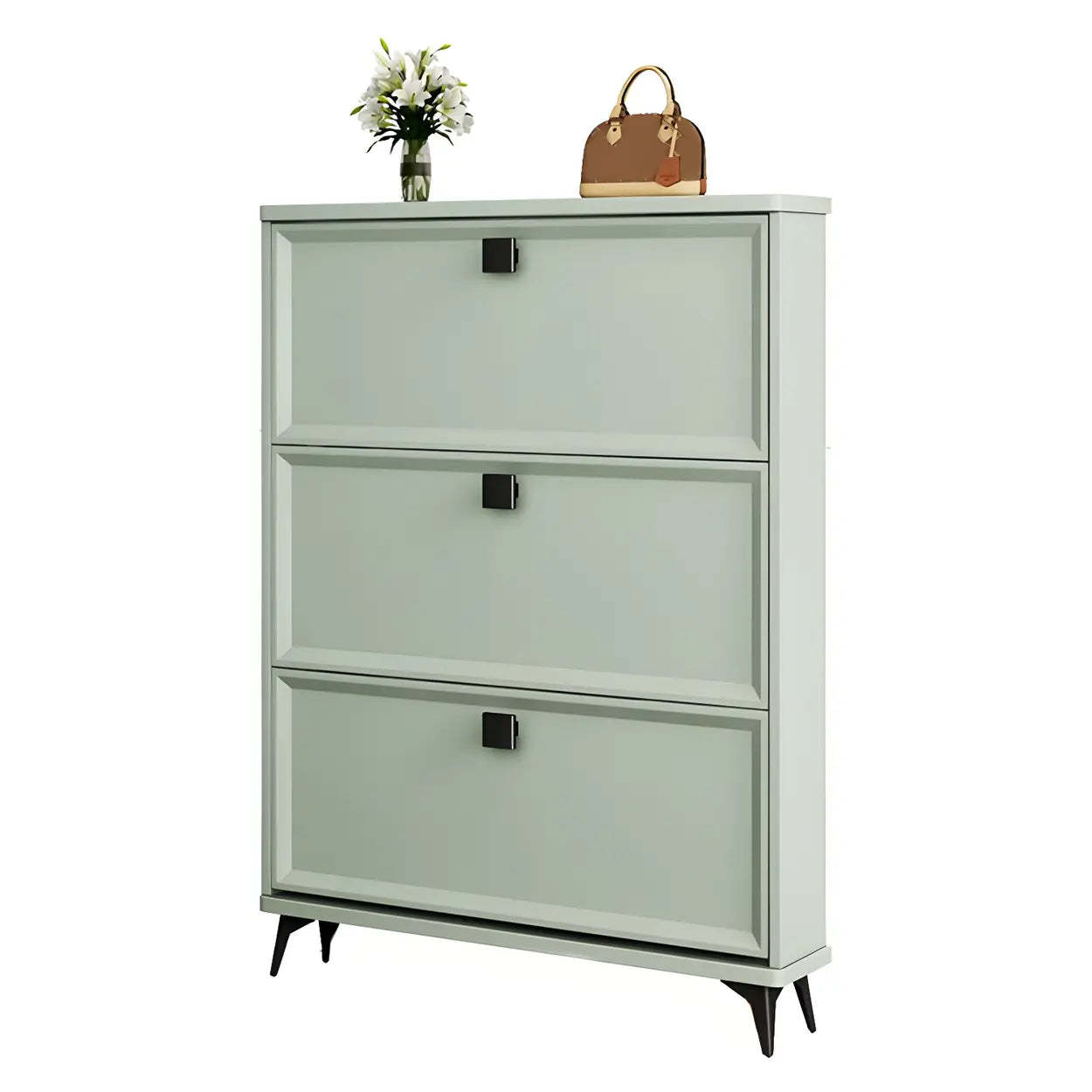 Adjustable Gray Wood Drop-Front Entryway Shoe Cabinet — Grey