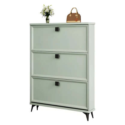 Adjustable Gray Wood Drop-Front Entryway Shoe Cabinet — Grey