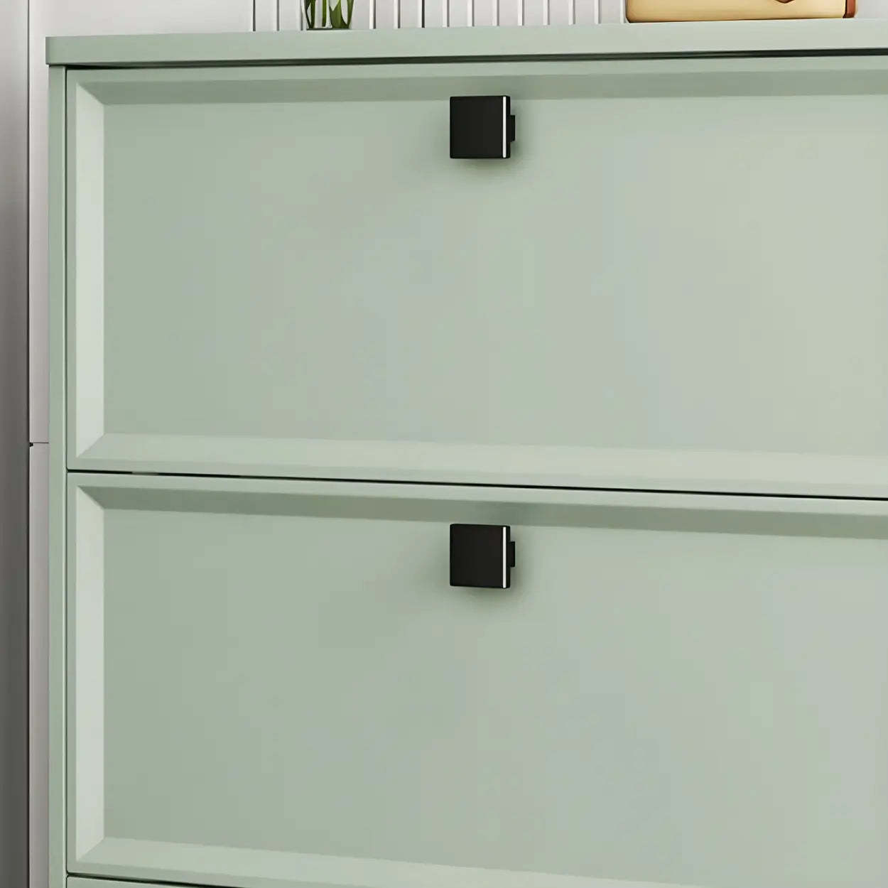 Adjustable Gray Wood Drop-Front Entryway Shoe Cabinet — White