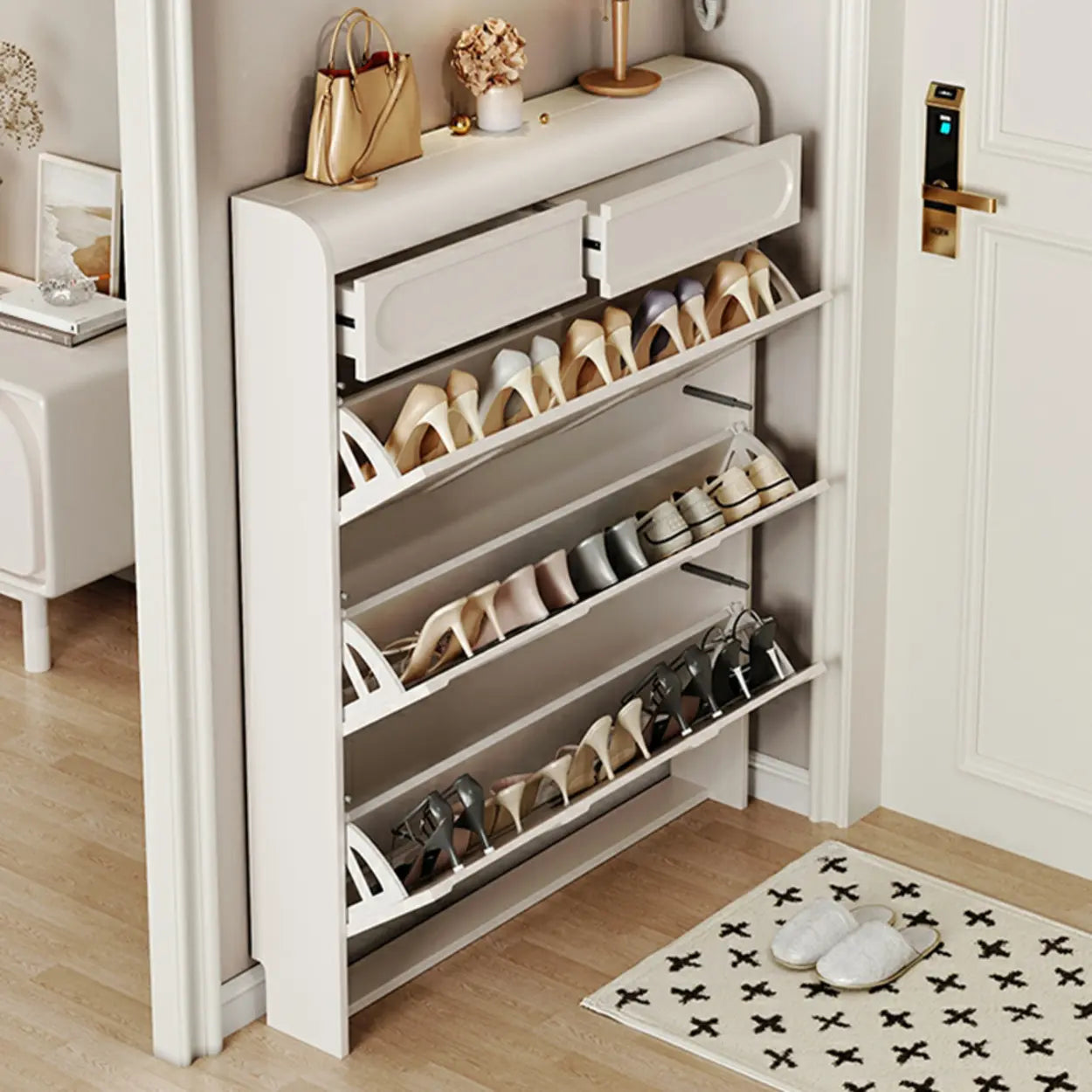 Drop-Front Wall-Mounted White Shoe Storage
