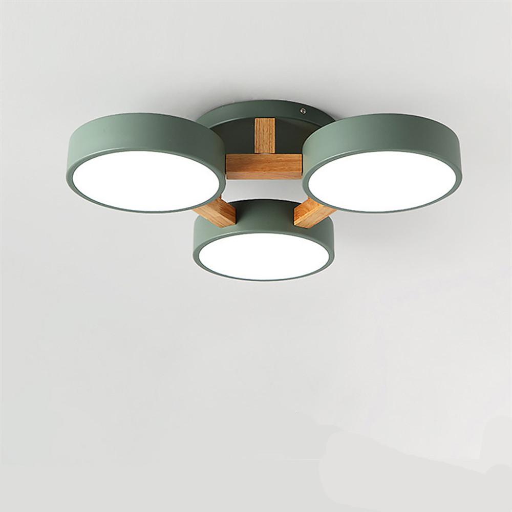 Three-circle gray semi-flush mount light — Warm White (3000K) / Green