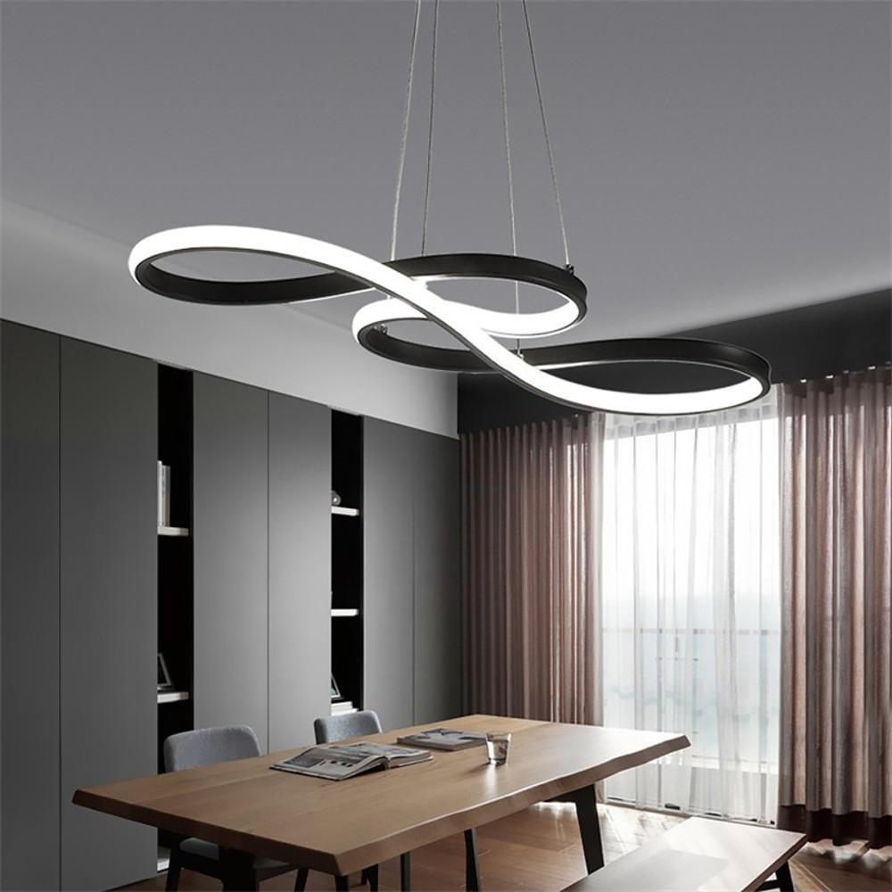Lighom modern wave semi-flush metal pendant lighting — Warm White (3000K) / Matte Black