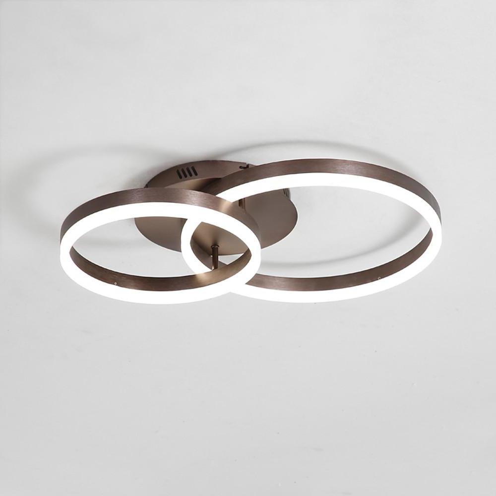 Lighom two-circle brown flush mount lighting — Warm White (3000K) / Brushed Gold