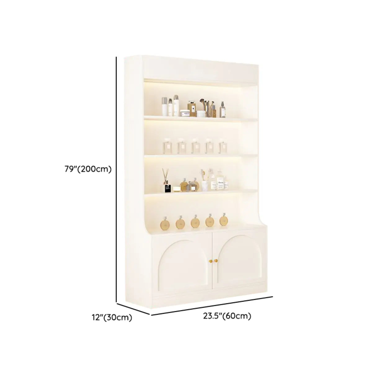 White-Gold Rectangular Faux Wood Display Cabinet
