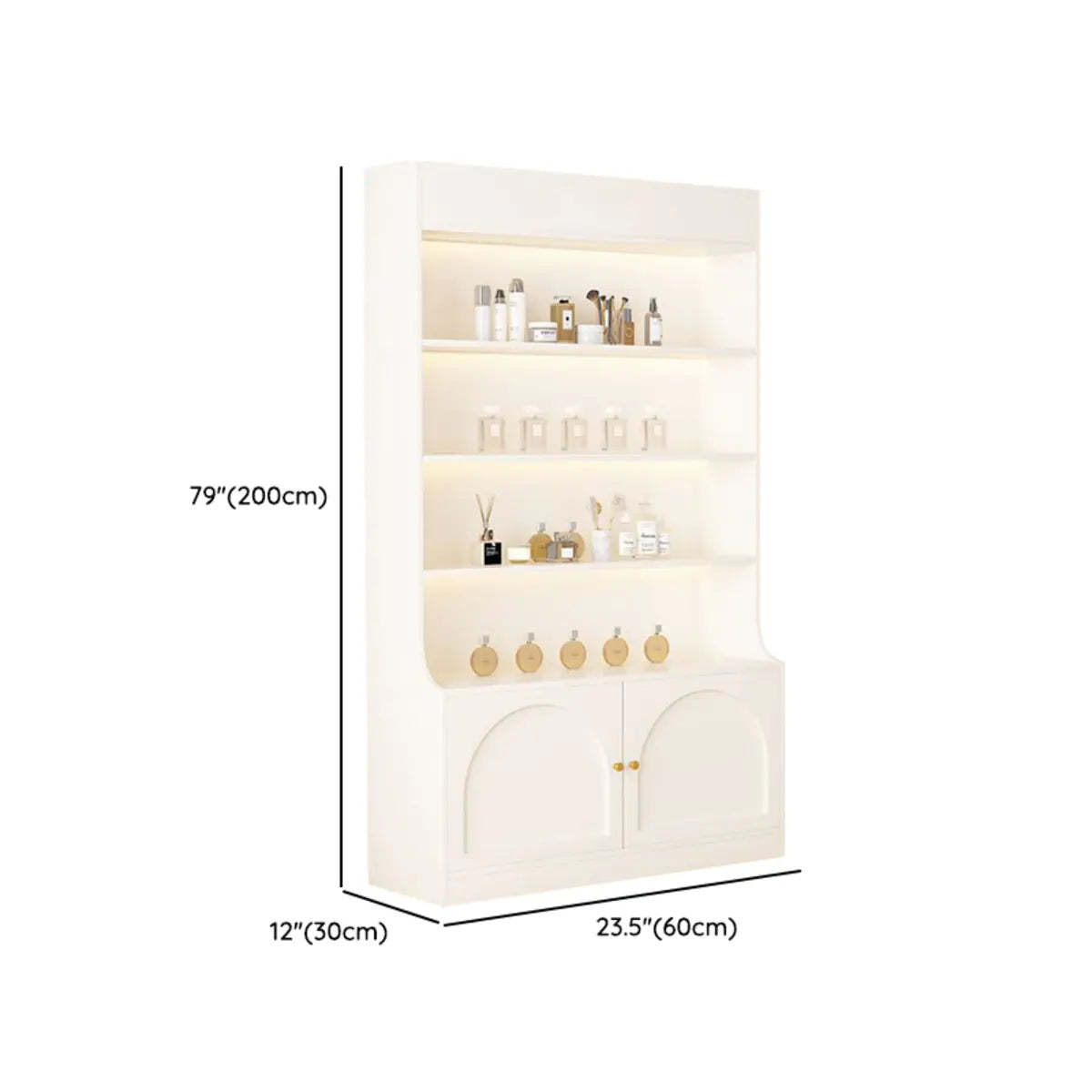 White-Gold Rectangular Faux Wood Display Cabinet