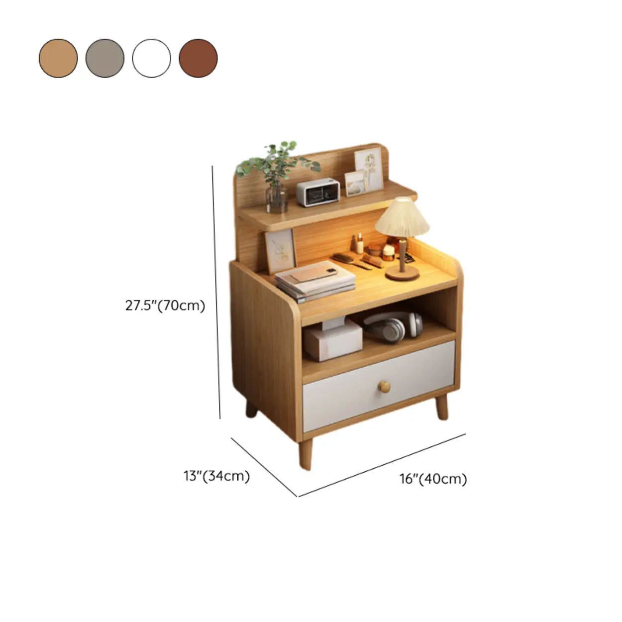 Wood 2-Drawer Nightstand with Open Shelves