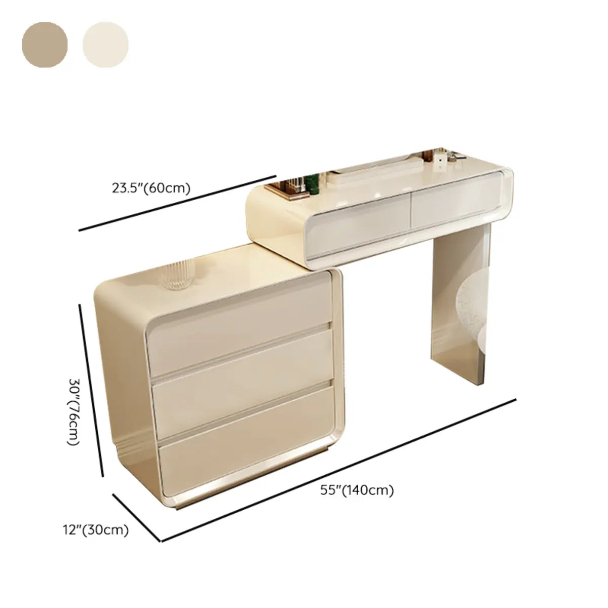 Modern White Wood Adjustable 5-Drawer Vanity