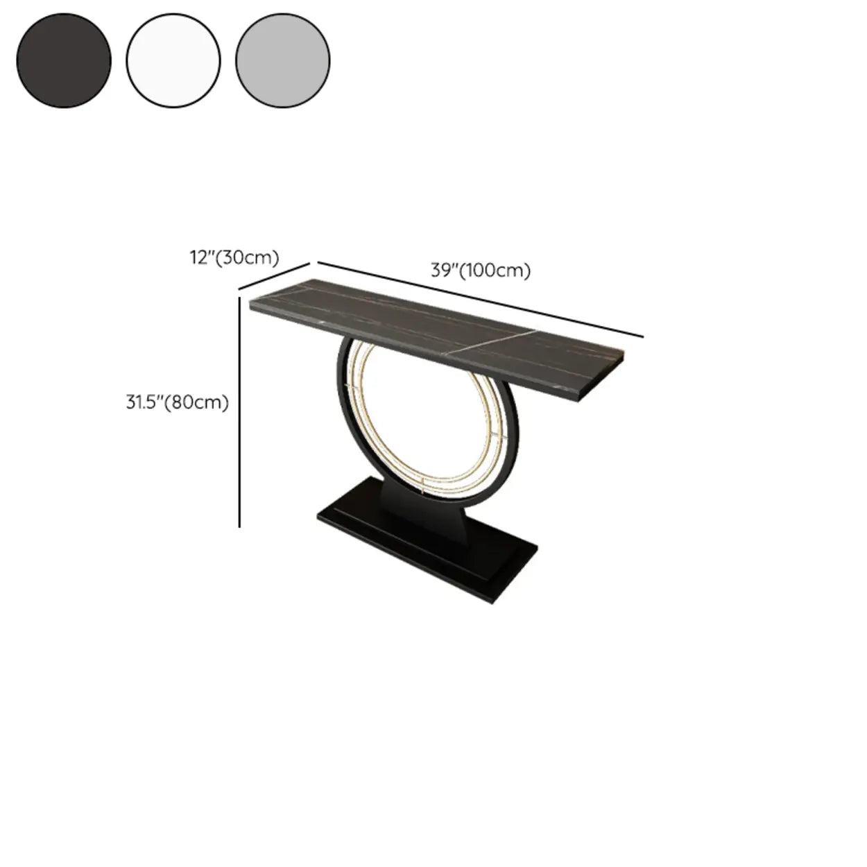 Gold Circular Base Stone Console Table — Black / Black