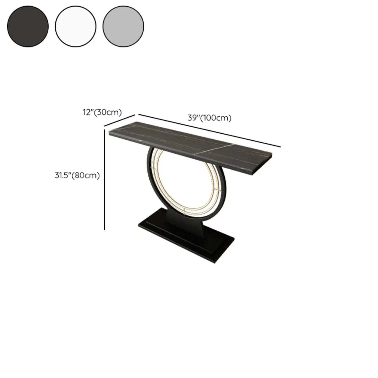 Gold Circular Base Stone Console Table — Black / Black