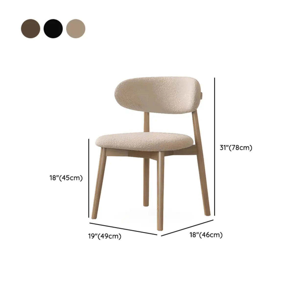 Beige Open-Back Round Padded Wood Dining Chair