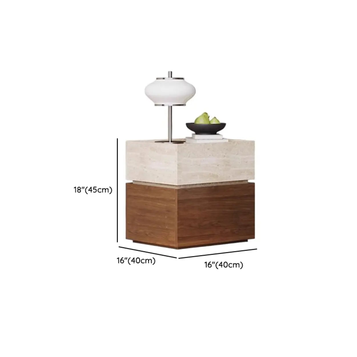 Scandinavian Wood Brown and Beige Nightstand with Drawers #size