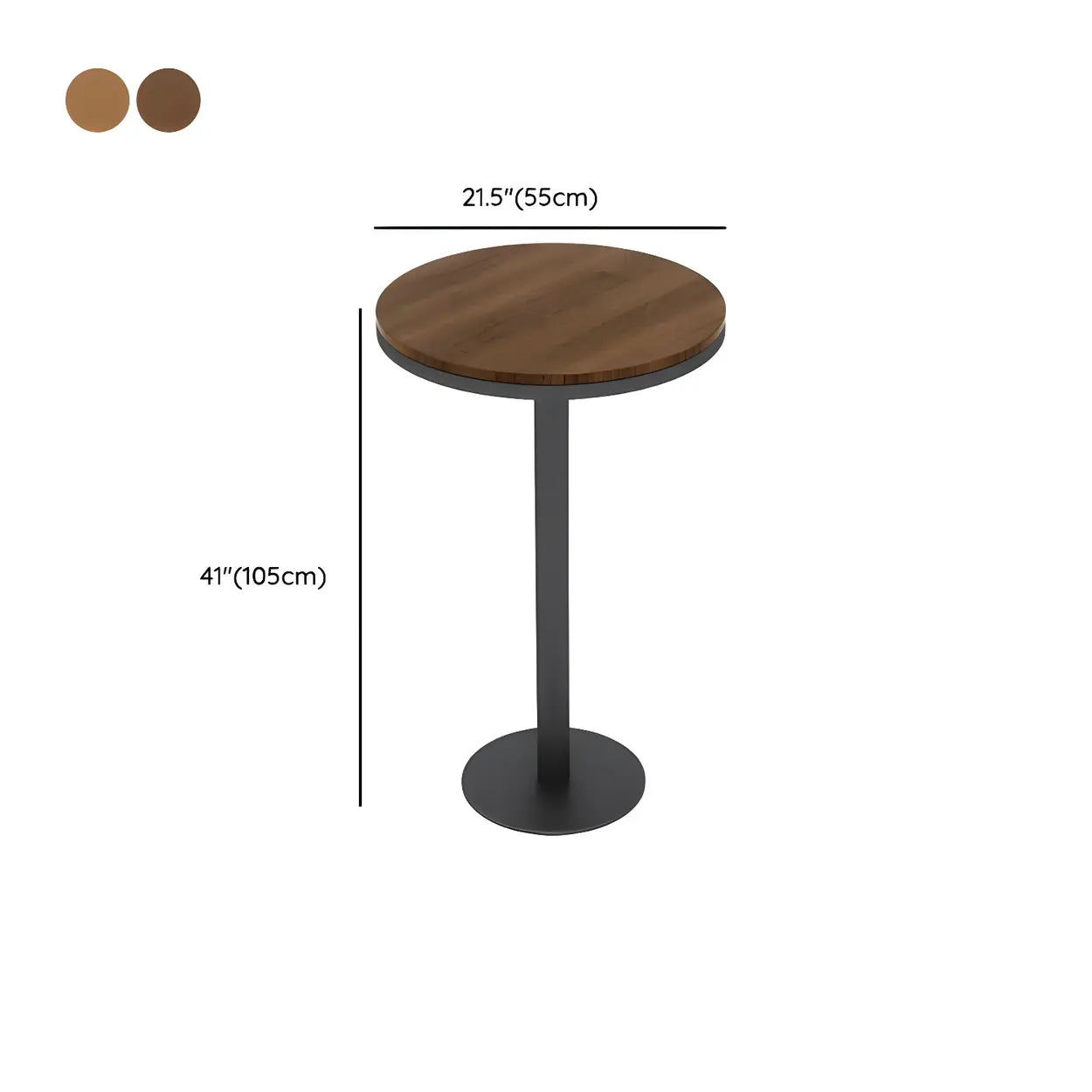 Brown Round Wood Metal Tall Bar Table — Dark Brown/ Black / Table Only