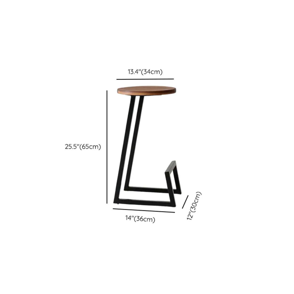 Round Wood Iron-Sled Backless Bar Stool