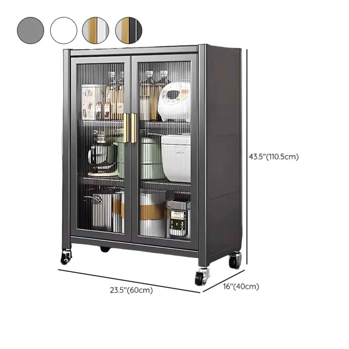 White Metal Rectangular Kitchen China Cabinet