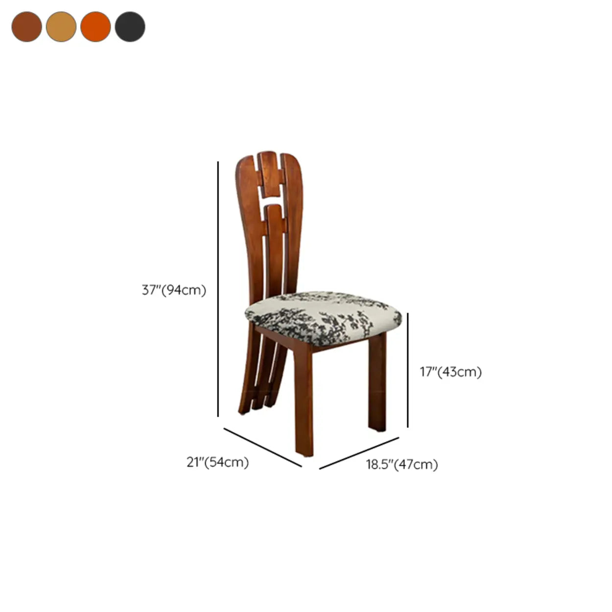 Black Slat-Back Upholstered Rubberwood Dining Chair