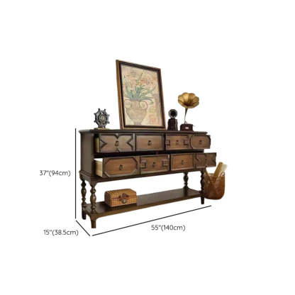Dark Birch Wood Console Table with Floor Shelf