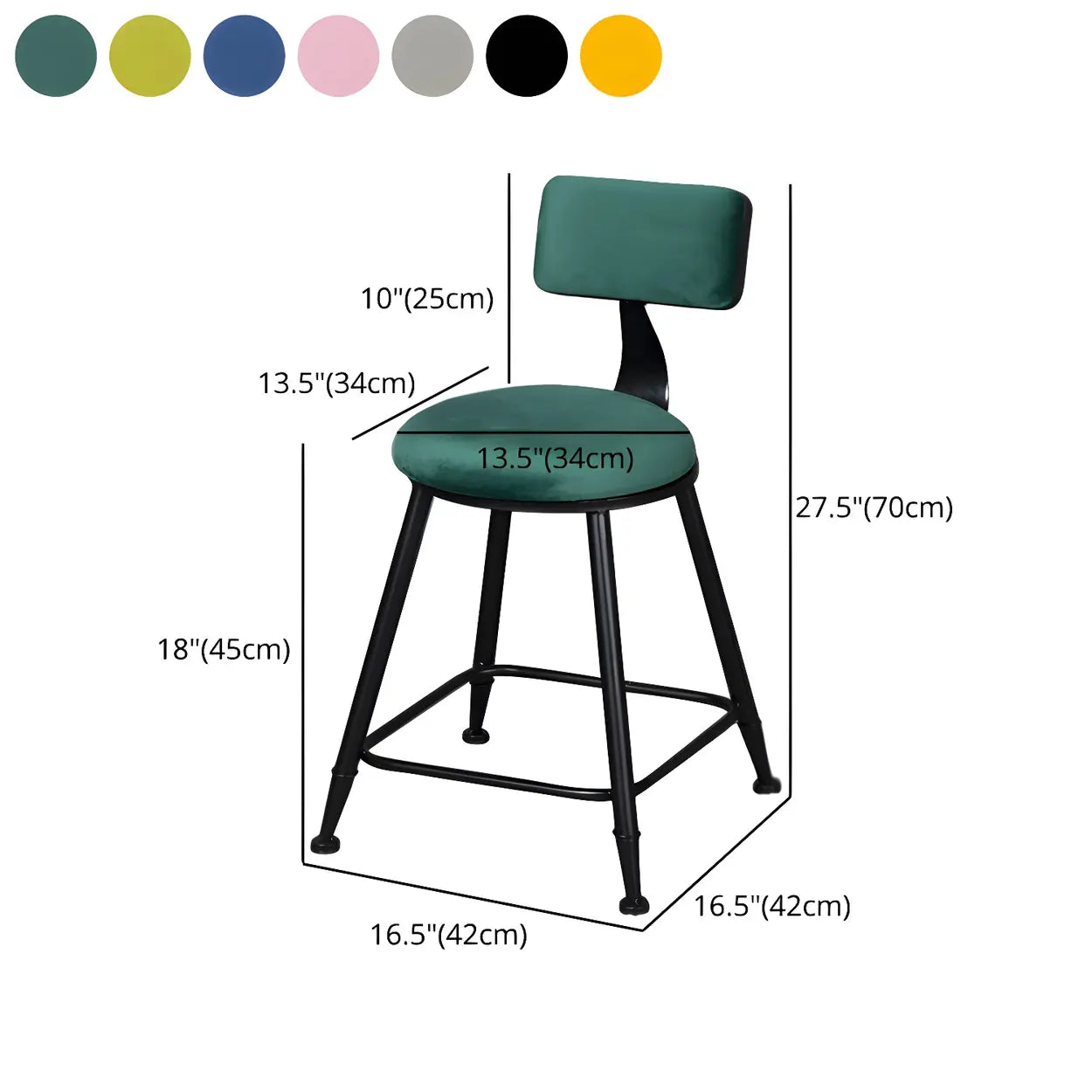 Black Metal Round Fabric Cushion Bar Stool — Dark Blue / 1 Piece